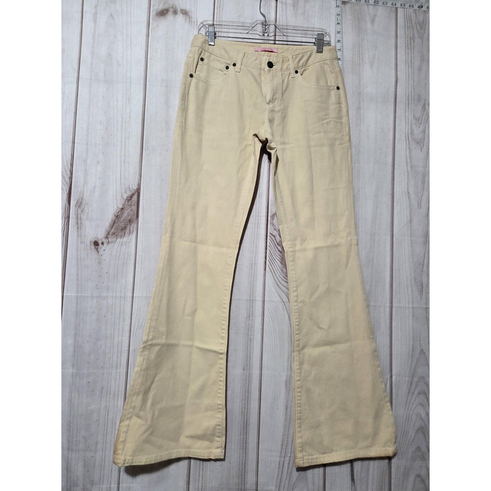 Gianni Bini Tan Flare Jeans Low Rise Flap Pocket Cream Pants Womens Size 6